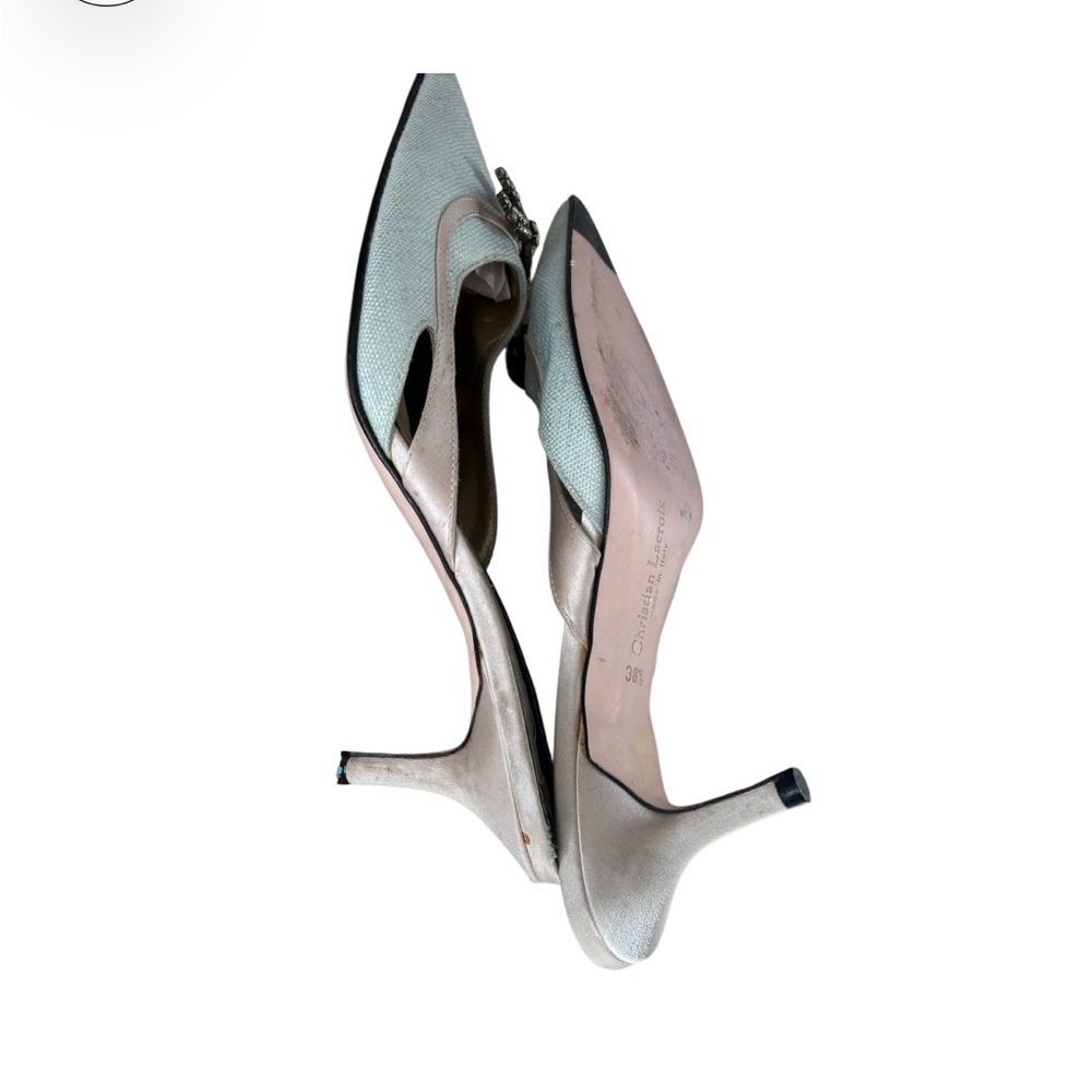 Christian Lacroix Mint Jeweled Bow Pointed Toe Mules Made in Italy 38.5 - Picture 5 of 6